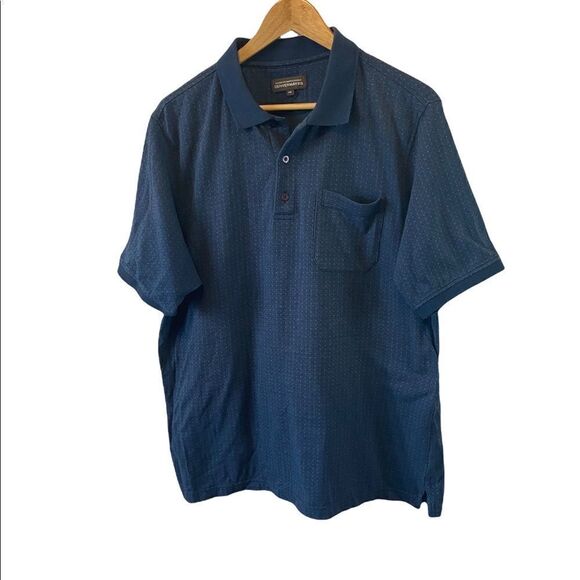 MENS DENVER HAYES Blue Printed Short Sleeve Casual Polo Shirt L - Picture 1 of 8